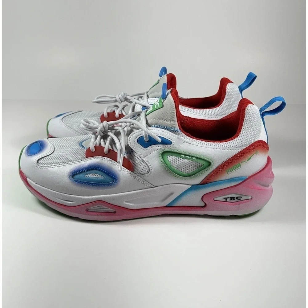 PUMA TRC Blaze Neon Sneakers Shoes White‎ Multicolor Mens Sz 8.5 *NEW* 386783-01